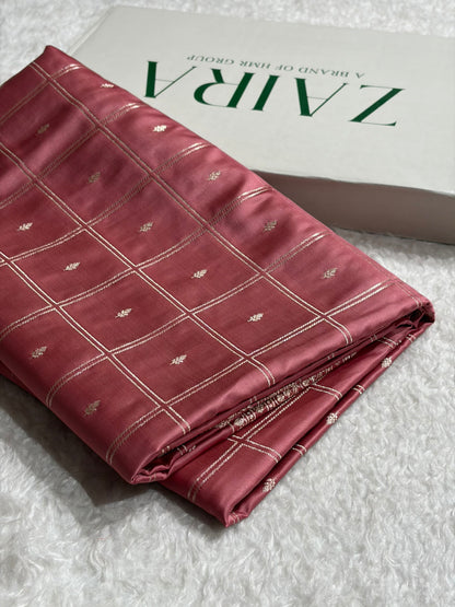 Peach Shades Banarasi With Floral Border Mashru Silk Saree MSM-124