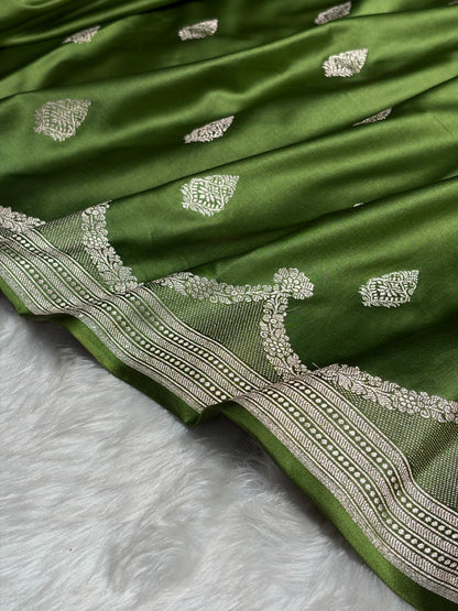 Mehendi Green Shades Scallop Mashru Silk Saree MS20