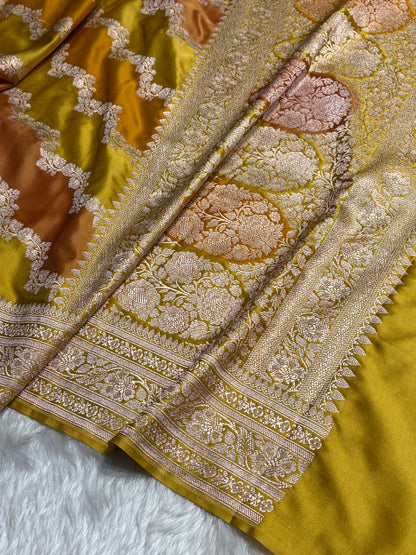 Mustard Rangkat Mashru Silk Saree With Cross Pattern MSRK02