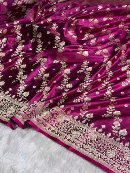 Wine Cross & Booti Banarasi Katan Silk Saree SK24