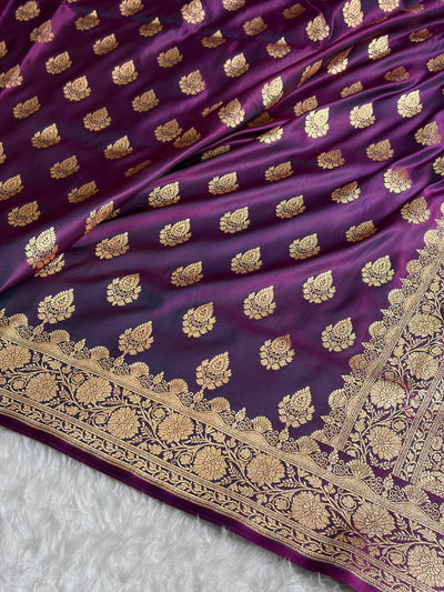 Cross Wine Floral Boota Pattern Satin Katan Silk saree SK45