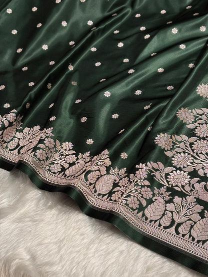 Bottle Green Shades Floral Boota With Floral Border Mashru Silk Saree MSM 79