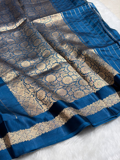 German Blue Shades Boota Handwoven Pure Katan Raw Mango Silk RM-37