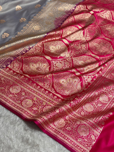 Cross Grey - Rani Banarasi Boota Katan Silk Saree SKM29