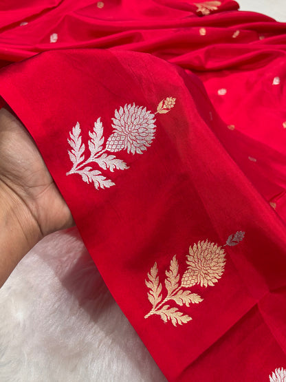 Banarasi Red Shades Boota Handwoven Pure Katan Paper Silk RM-12