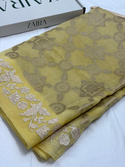Banarasi Pure Organza Mustard Banarasi Silk Saree