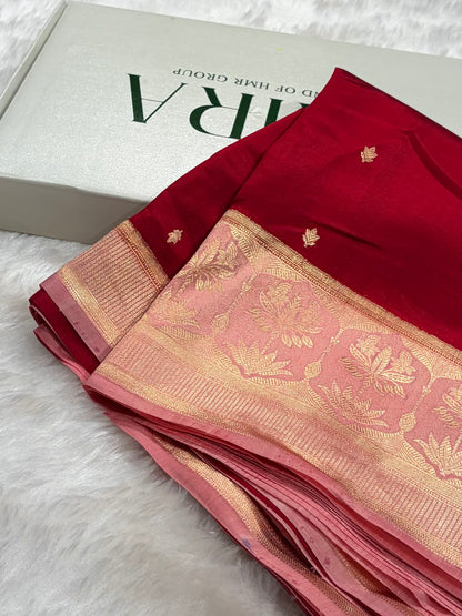Banarasi Maroon With Peach Contrast Shades Handwoven Pure Paper Silk Saree RM-89
