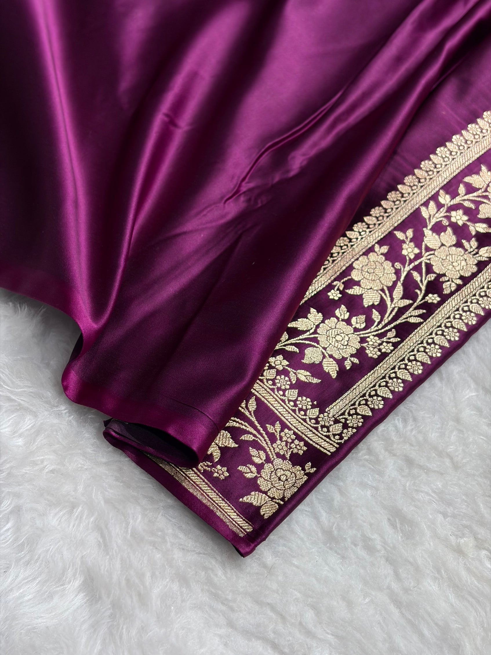 Premium Banarasi Satin Katan Saree With Minakari Boota in Wine Shades SK112