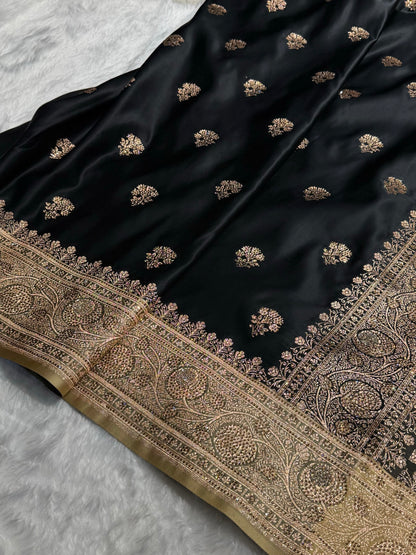 Black - Cream Banarasi Boota With Swarovski Katan Silk Saree BSKM29
