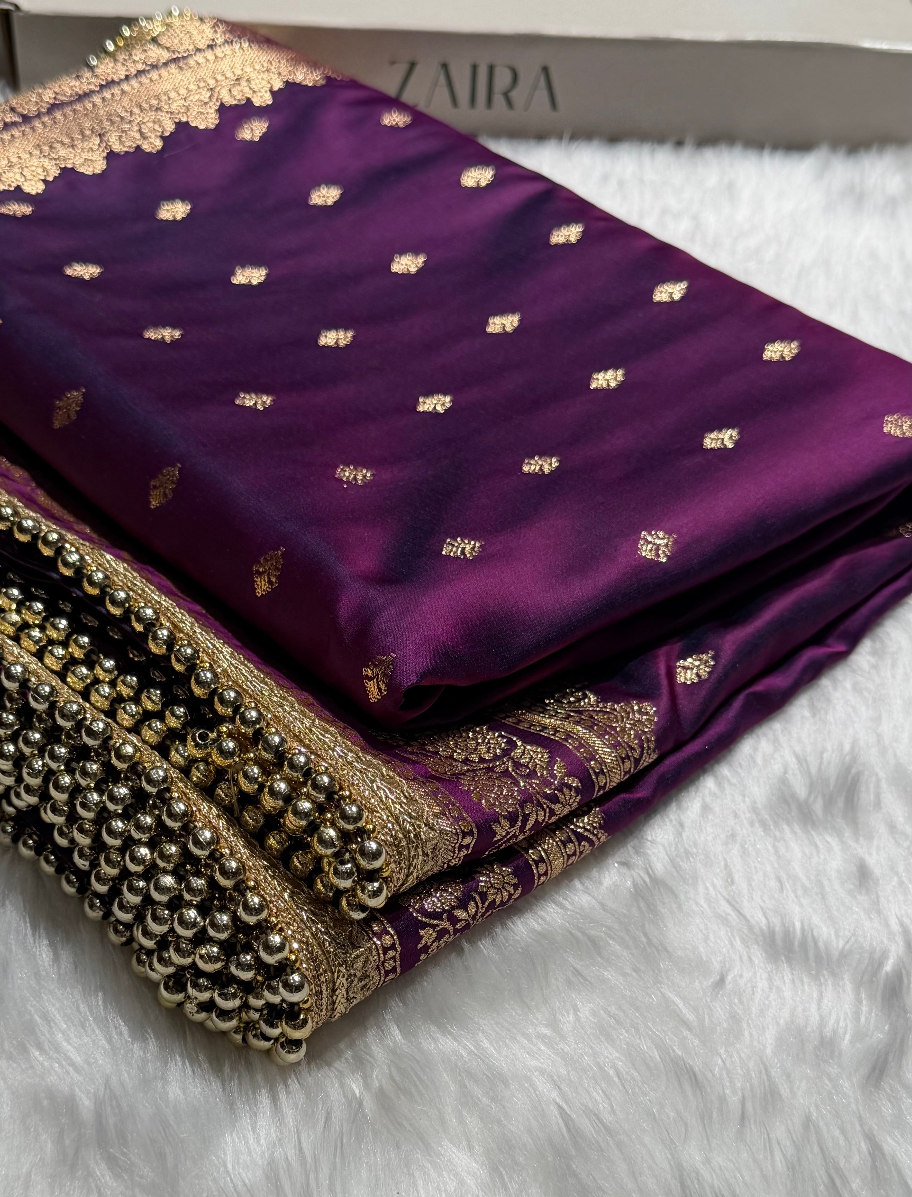 Wine Booti Pattern With Gotta Patti Satin Katan Silk Saree SKGP51