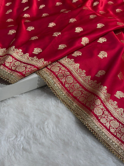 Cross Rani Booti Pattern With Gotta Patti Work Satin Katan Silk Saree SKGP49