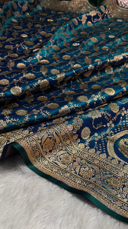 Peacock Satin Silk Jaal with Swavroski Work BSS17