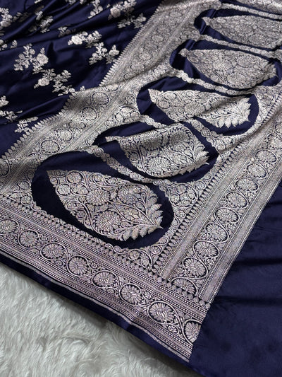 Navy Blue Shades Banarasi Cross Mashru Silk Saree
