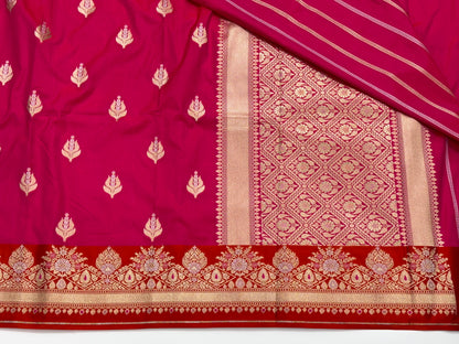 Pink Orange Satin Patta Blended Banarasi Katan Silk