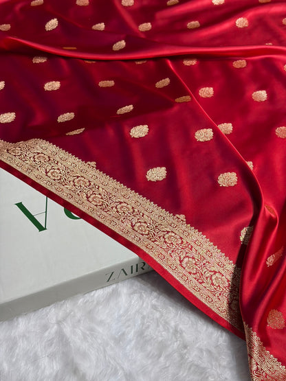 Magentc Red Booti Pattern Satin Katan Silk Saree SK65