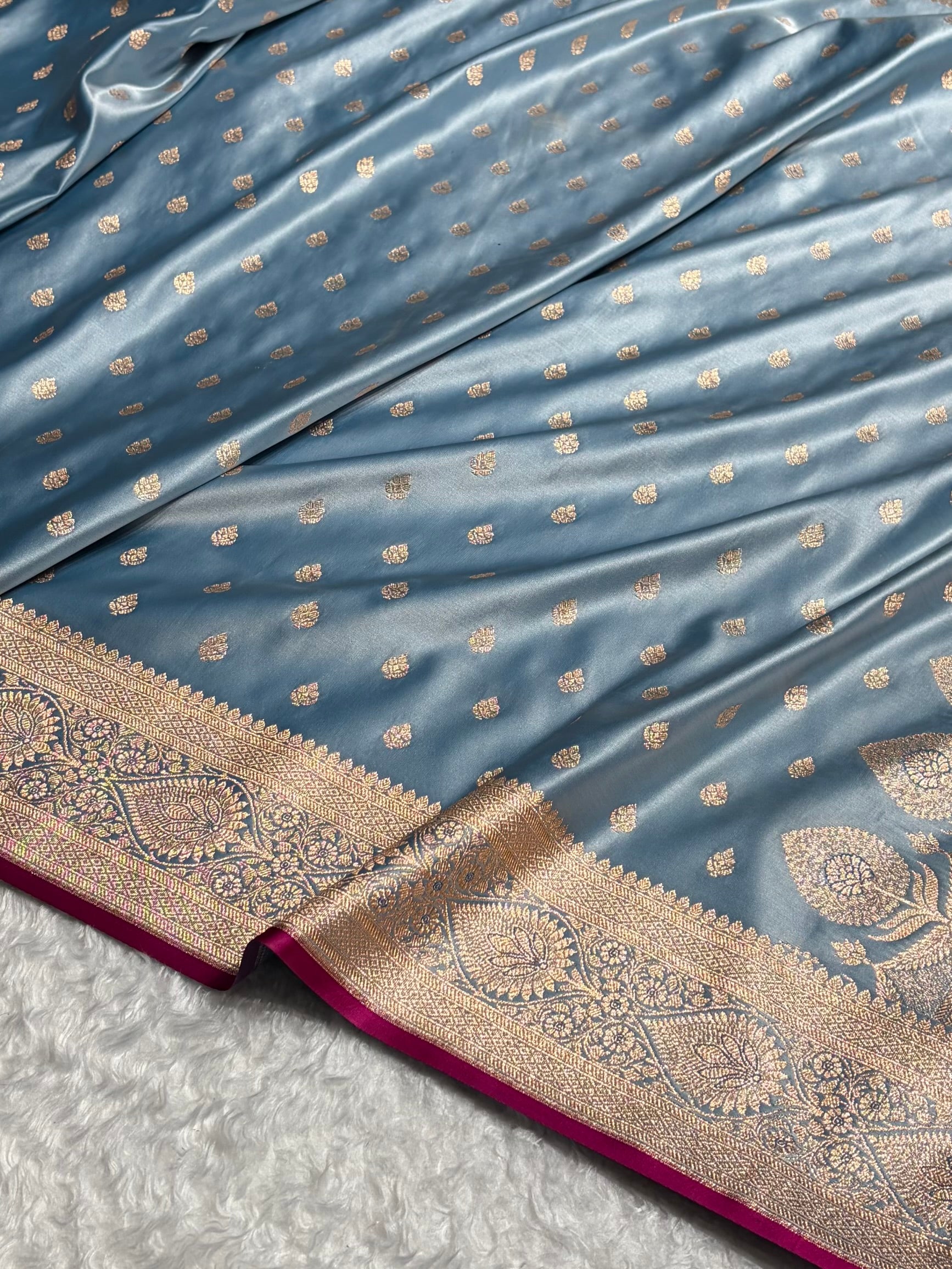 Banarasi Katan Silk Saree In Pastel German Blue Shades SK10