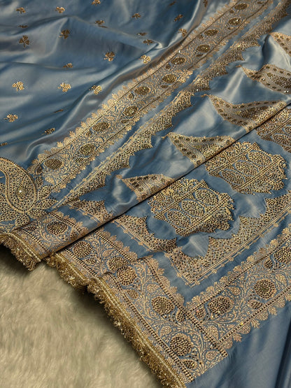 Sky Blue Booti With Swarovski Work & Gotta Patti Katan Silk Saree BSKGP09