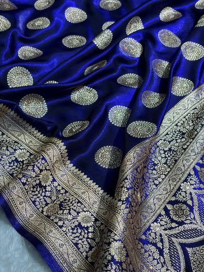 Royal Blue Shades Banarasi With Swarovski Stone Work Satin Silk Saree BSS33