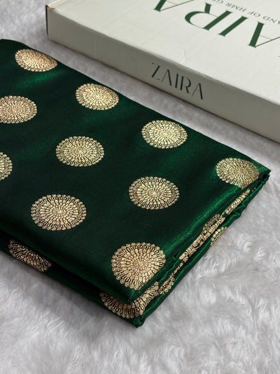 Bottle Green Shades Banarasi Satin Silk Saree SS33