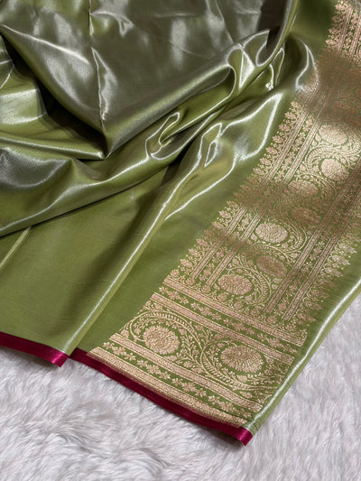 Banarasi Pista Shades Cross Pattern Banarasi Satin Silk Saree SS52