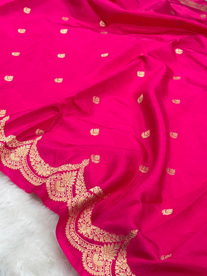 Rani Pink Shades Boota Handwoven Pure Katan Paper Silk RM-19