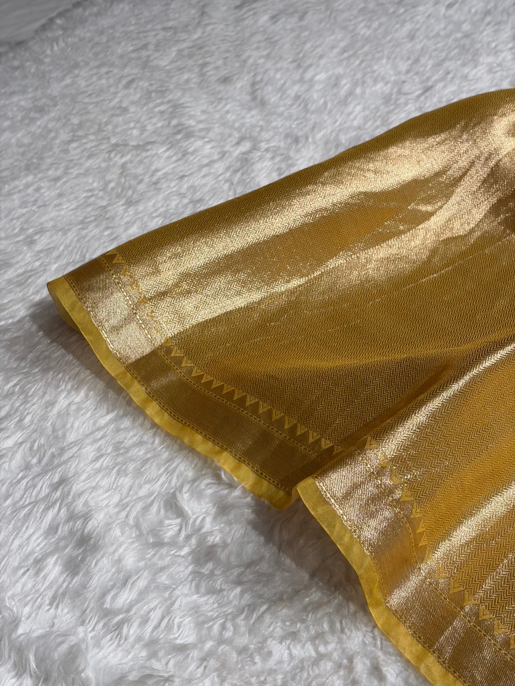 Yellow Organza with Pastel Multicolor Florals & Gold Zari Border POP06