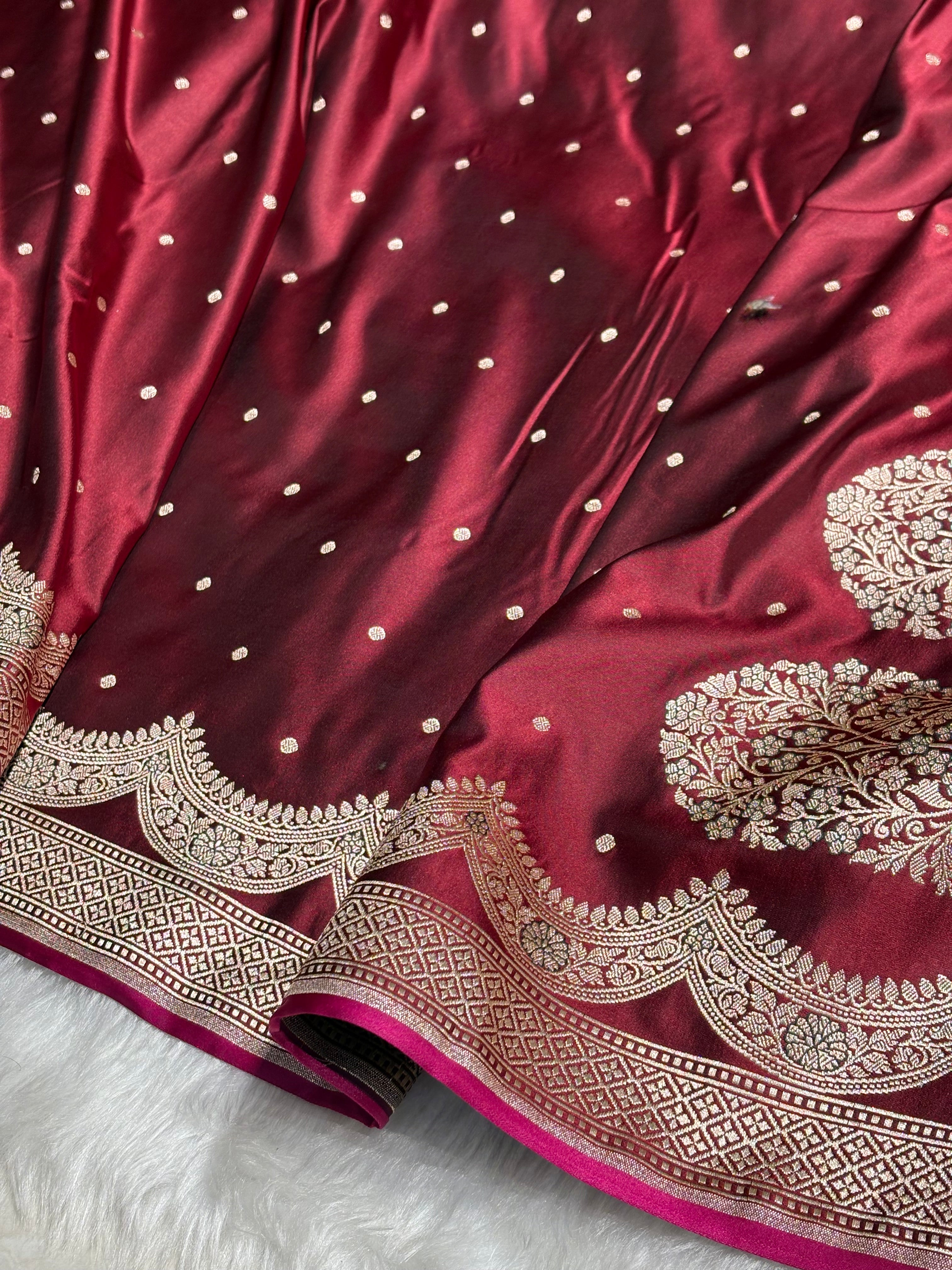 Maroon Shades Scallop Motif Booti Mashru Silk Saree MSM-56