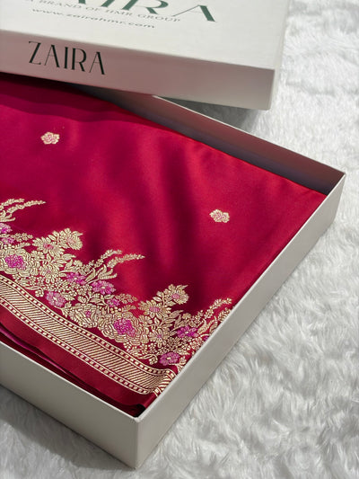 Banarasi Satin Katan Saree Booti Minakari Pattern in Cross Red Shades SK136