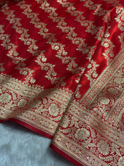 Ruby Red Shades Banarasi Satin Silk Saree SS32