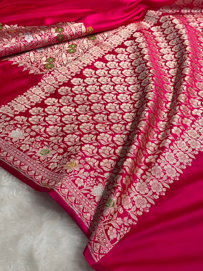 Rani Shades Banarasi Minakari Boota Skirt Pattern Floral Mashru Silk Saree MSM-116