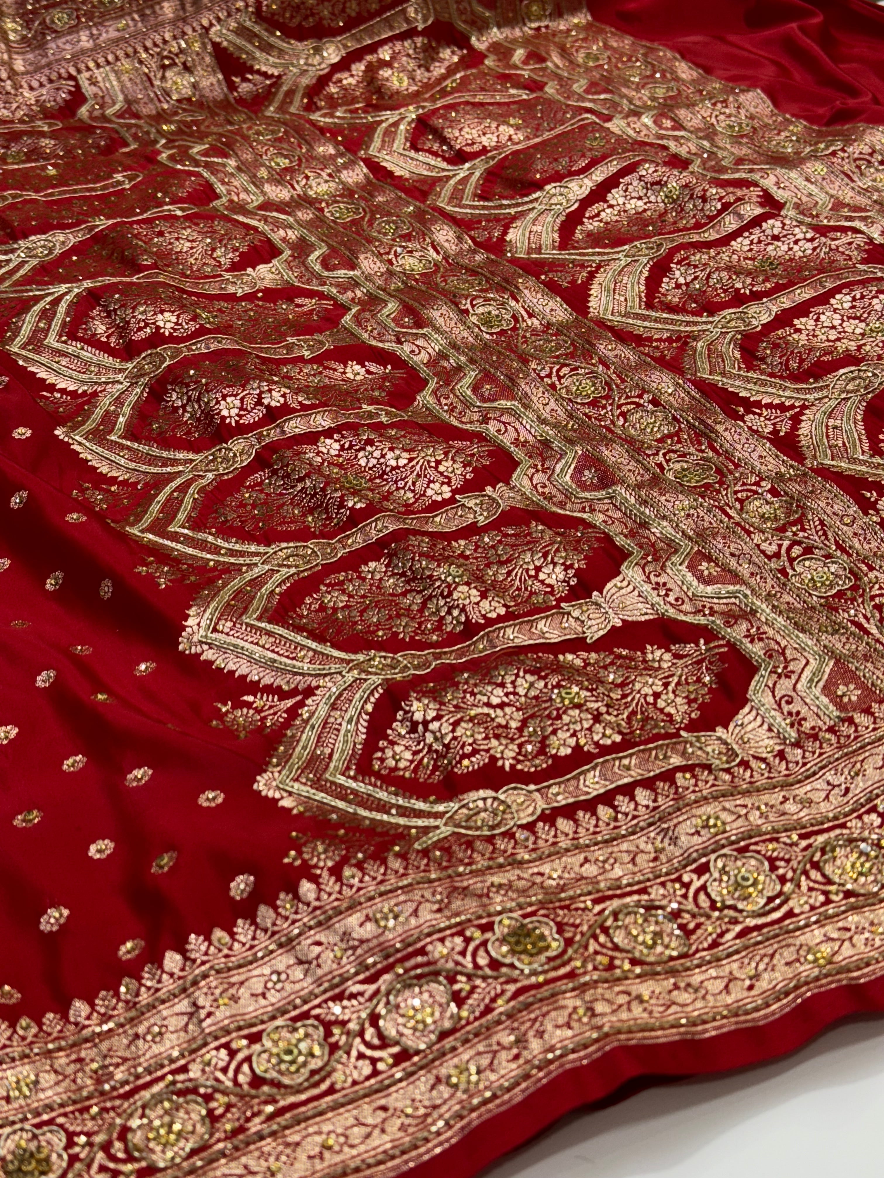 Bridal Red Katan Silk with Ari and Stone