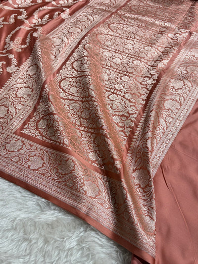 Peach Shades Banarasi With Floral Jaal Pattern Mashru Silk Saree MSM-132