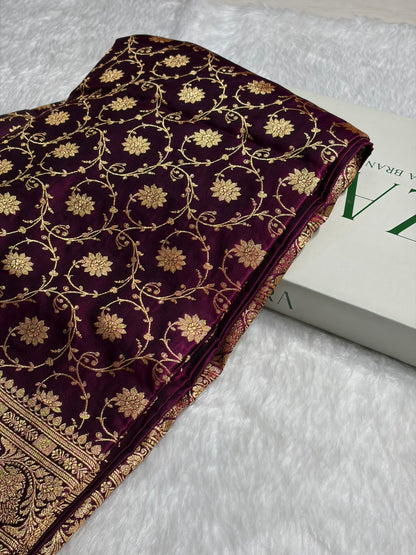 Satin Silk Jaal Pattern in Wine Shades