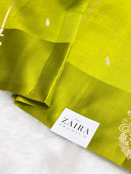 Green Shades Rangkart Handwoven Pure Katan Raw Mango Silk RM-44