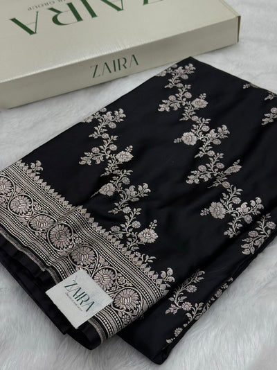 Black Beautiful Banarasi Cross Mashru Silk Saree MCS01