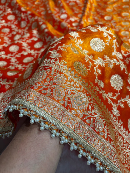 Banarasi Fire Gold Satin Silk Saree with Gota Patti SSGP15