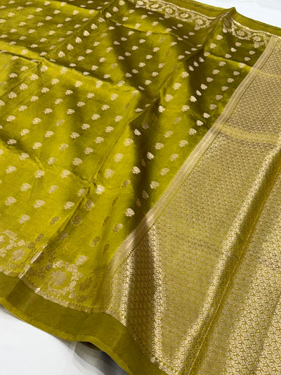 Mehndi Flower Booti Pure Caramel Silk Saree