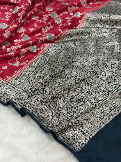 Contrast Ruby Pink Shades With Minakari Jaal Pattern Mashru Silk Saree MS57