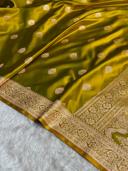 Liril Mehendi Treditional Banarasi Booti Pattern Satin Katan Silk Saree SK65