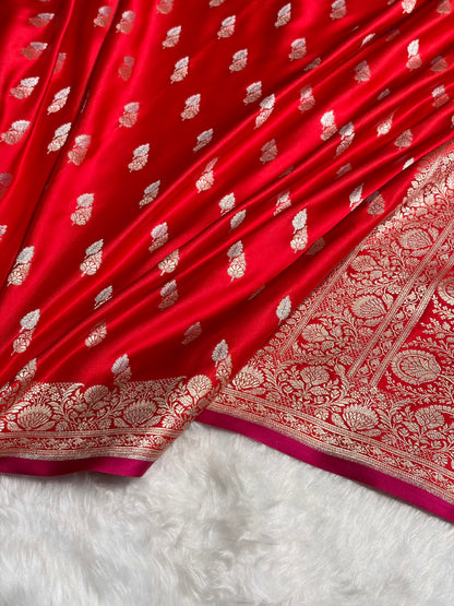 Red Shades Floral Booti Mashru Silk Saree MSM-69