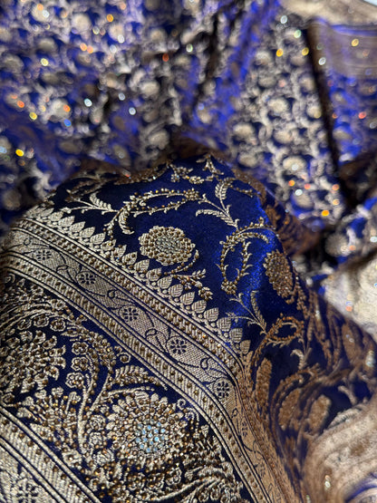 Banarasi Bridal Royal Blue Jaal with Swarovski Stone BSS13 (E)