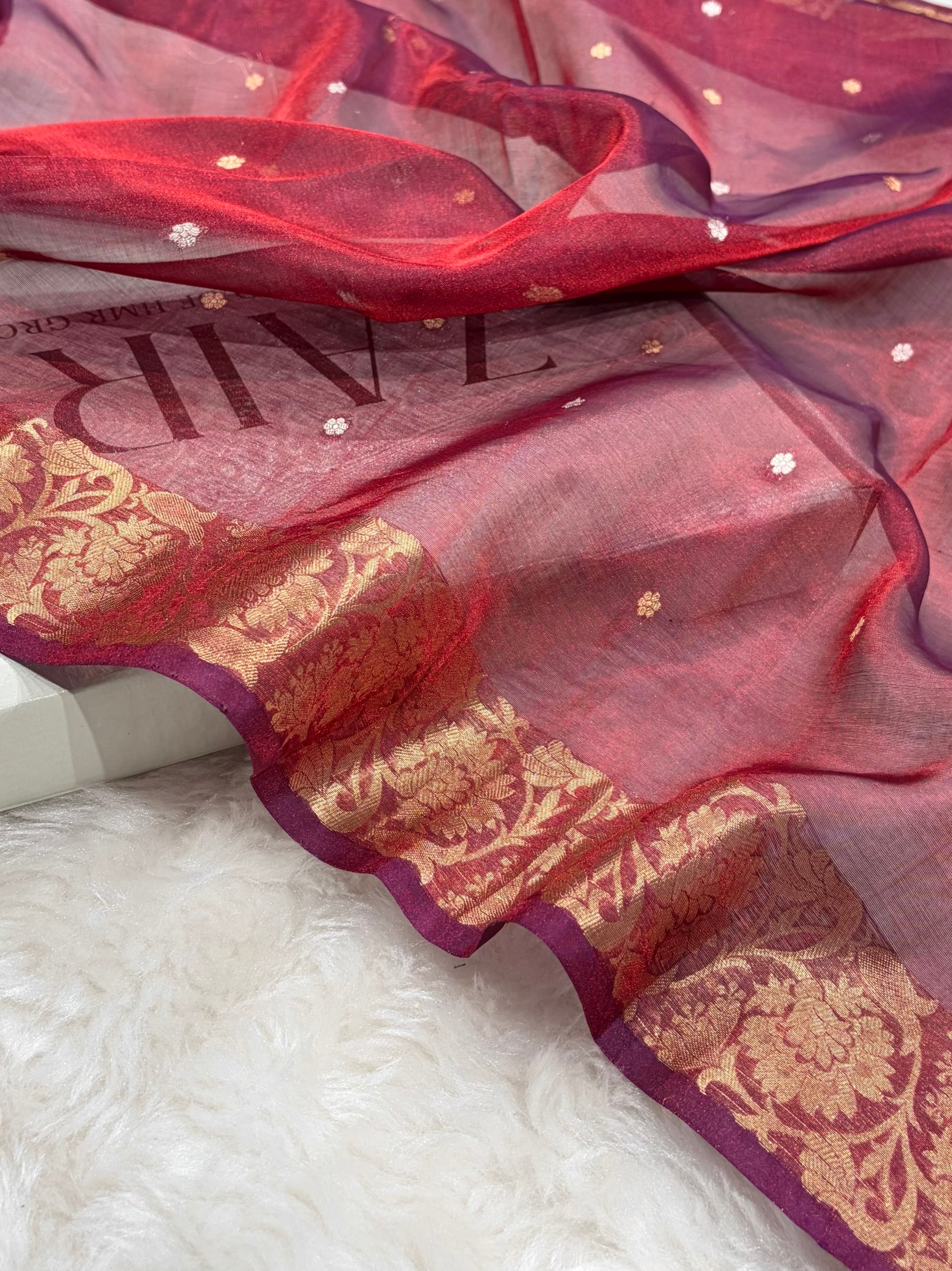 Maroon Bananasi Floral Shades Pure Tissue Silk Saree PT-42