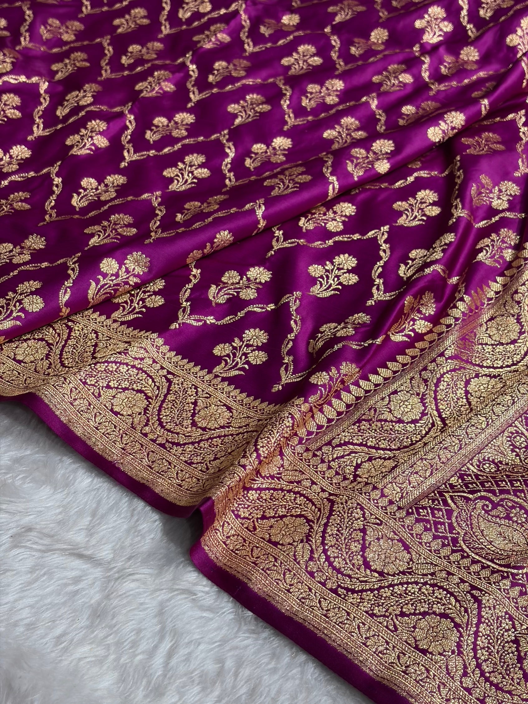 Magenta with Boota Pattern Satin Katan Silk Saree SK67