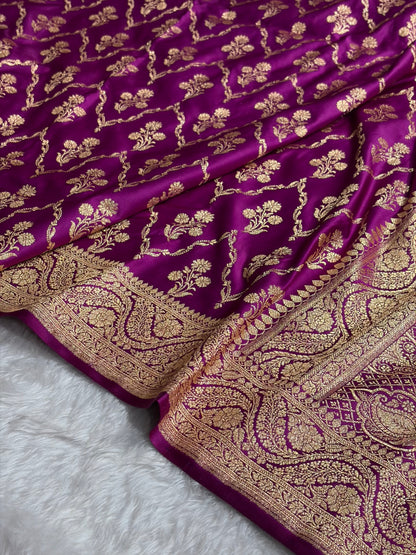 Magenta with Boota Pattern Satin Katan Silk Saree SK67
