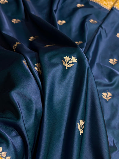 Contrast German Blue / Mustard Shades Banarasi Booti Pattern Mashru Silk Saree MSM-138
