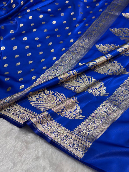 Royal Blue Shades Banarasi Satin Silk Saree SS36