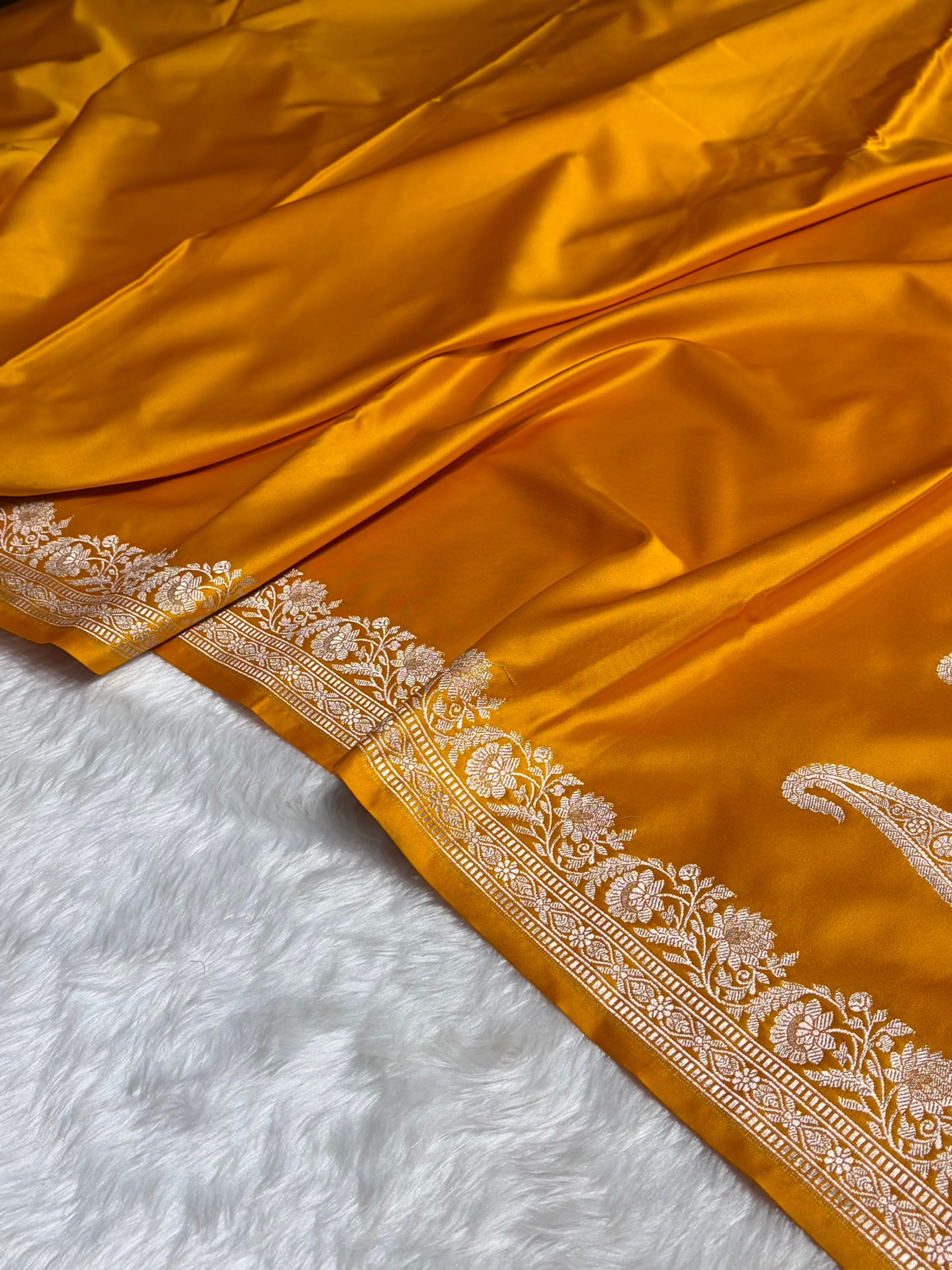 Mustard Boota With Floral Border Mashru Silk Saree MSM-94