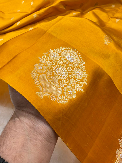 Mustard Shades Handwoven Pure Katan Paper Silk RM-70