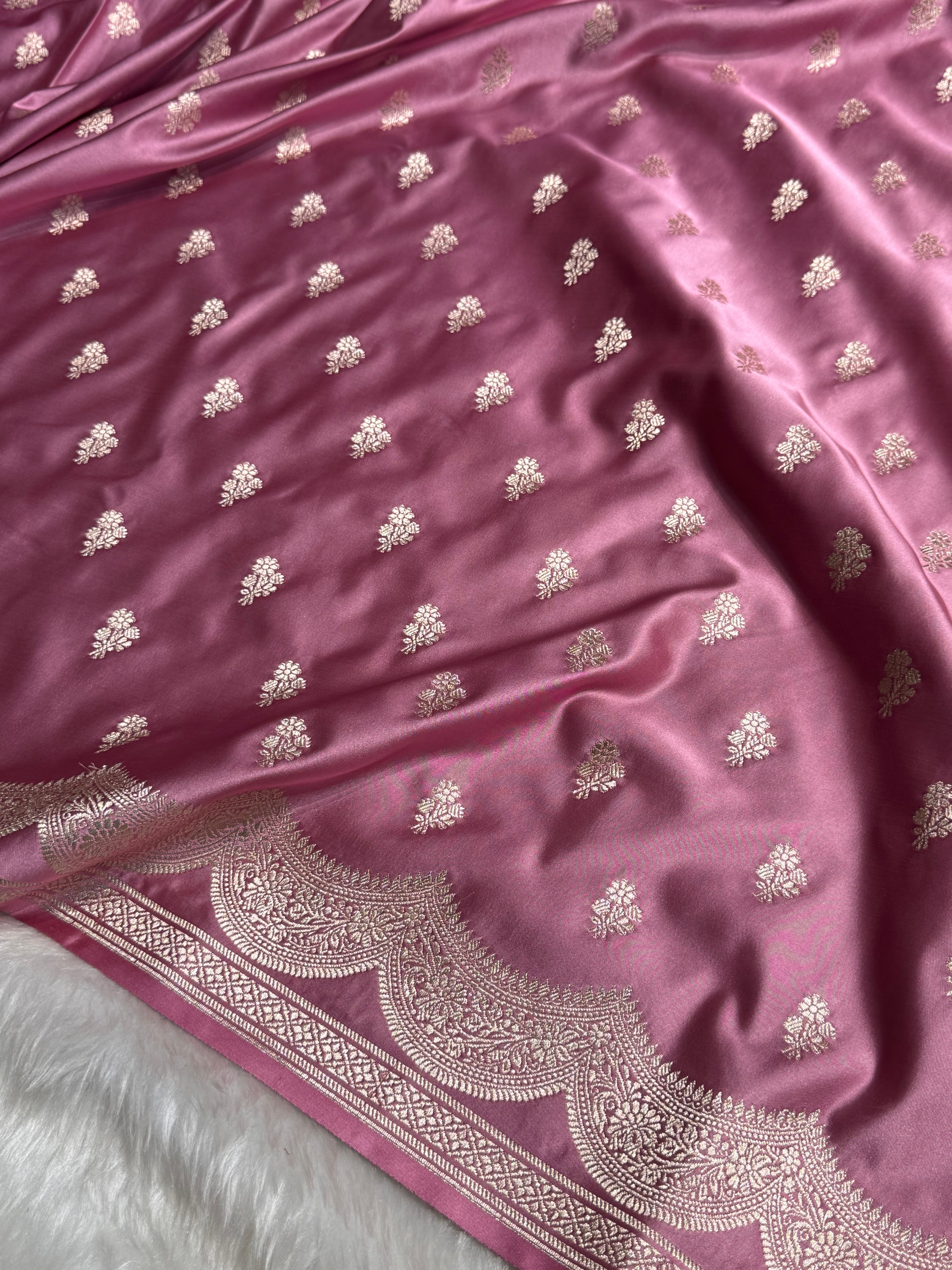 Mauve Pink Scallop Booti Mashru Silk Banarasi Saree MSS-12