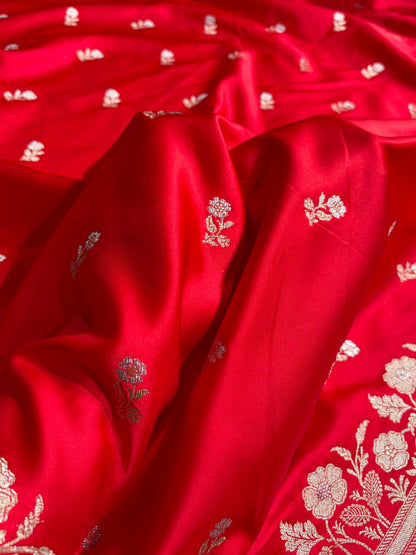 Red Boota With Floral Border Mashru Silk Saree MSM-86
